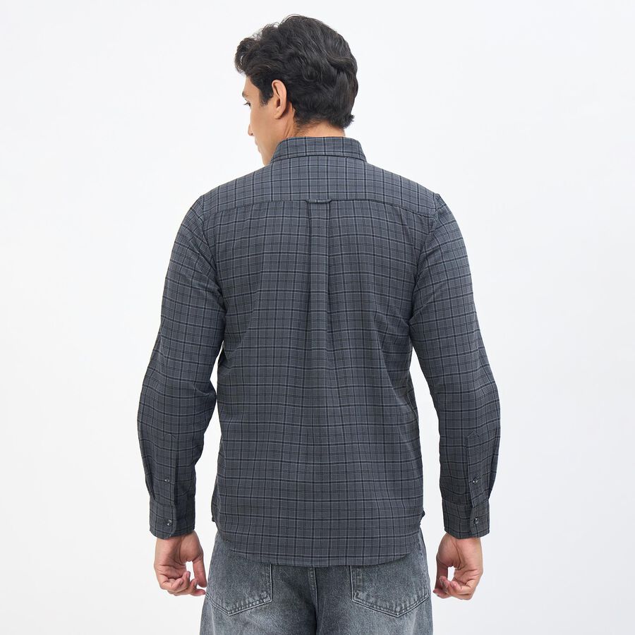 Men's Dark Grey Cotton Button Down Collar Casual Shirt, Dark Grey, large