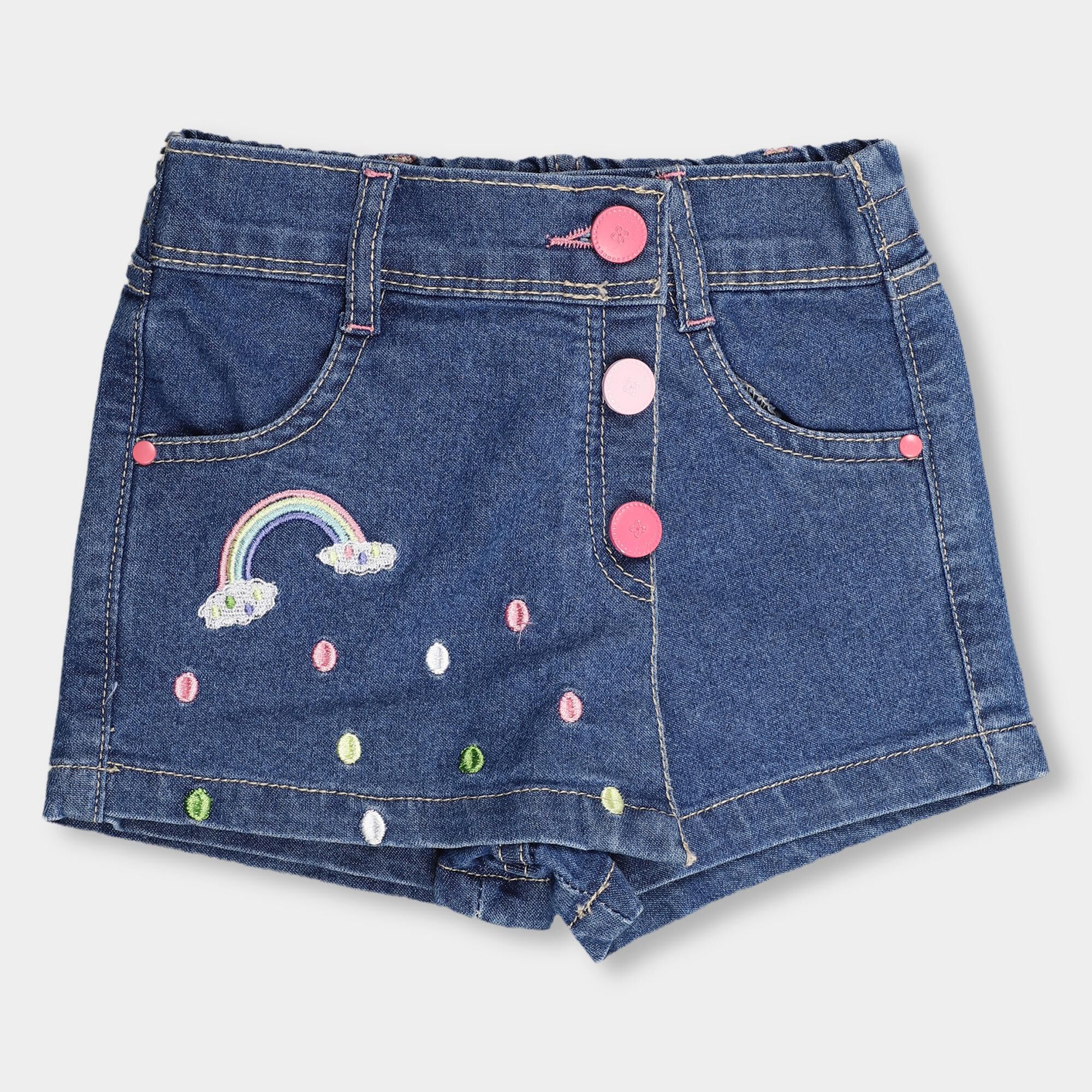 Hand Print Girls' Dark Denim Blue Pull-Up Shorts | Vishal Mega