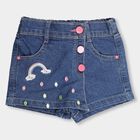 Girls' Dark Denim Blue Pull-Up Shorts, मध्यम नीला, small image number null