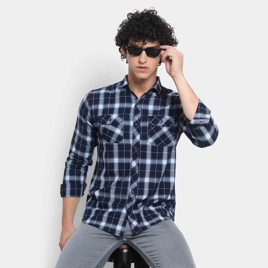 Checked Casual Shirt, Dark Blue, large image number null