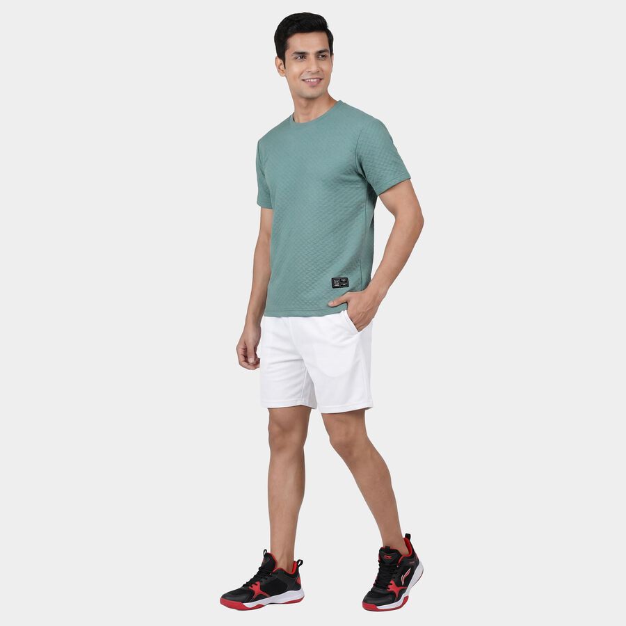 Men's Teal Round Neck Athleisure T-Shirt, Aqua, large