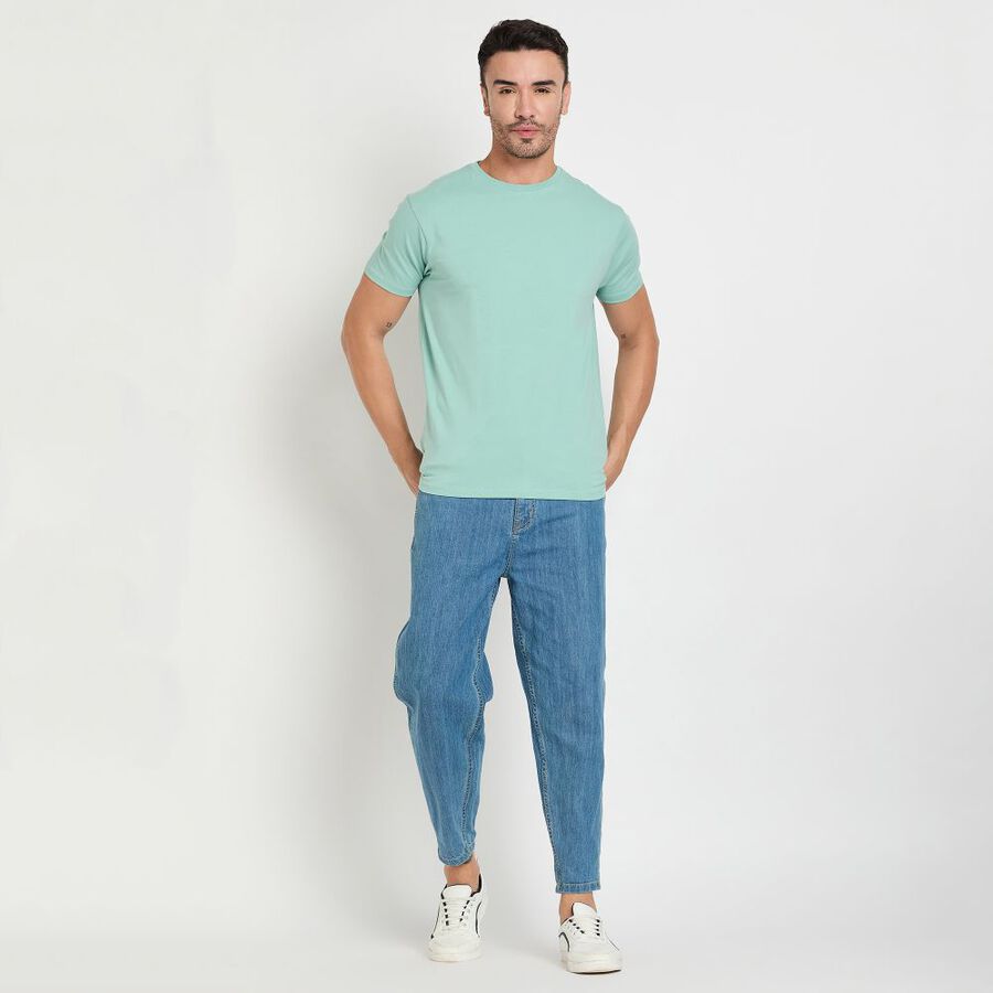 Men's Round Neck Half Sleeves T-Shirt, Aqua, large image number null