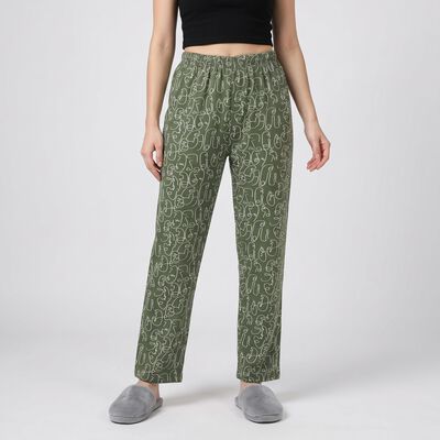Women's Olive Green Straight Fit Abstract Printed Pyjama