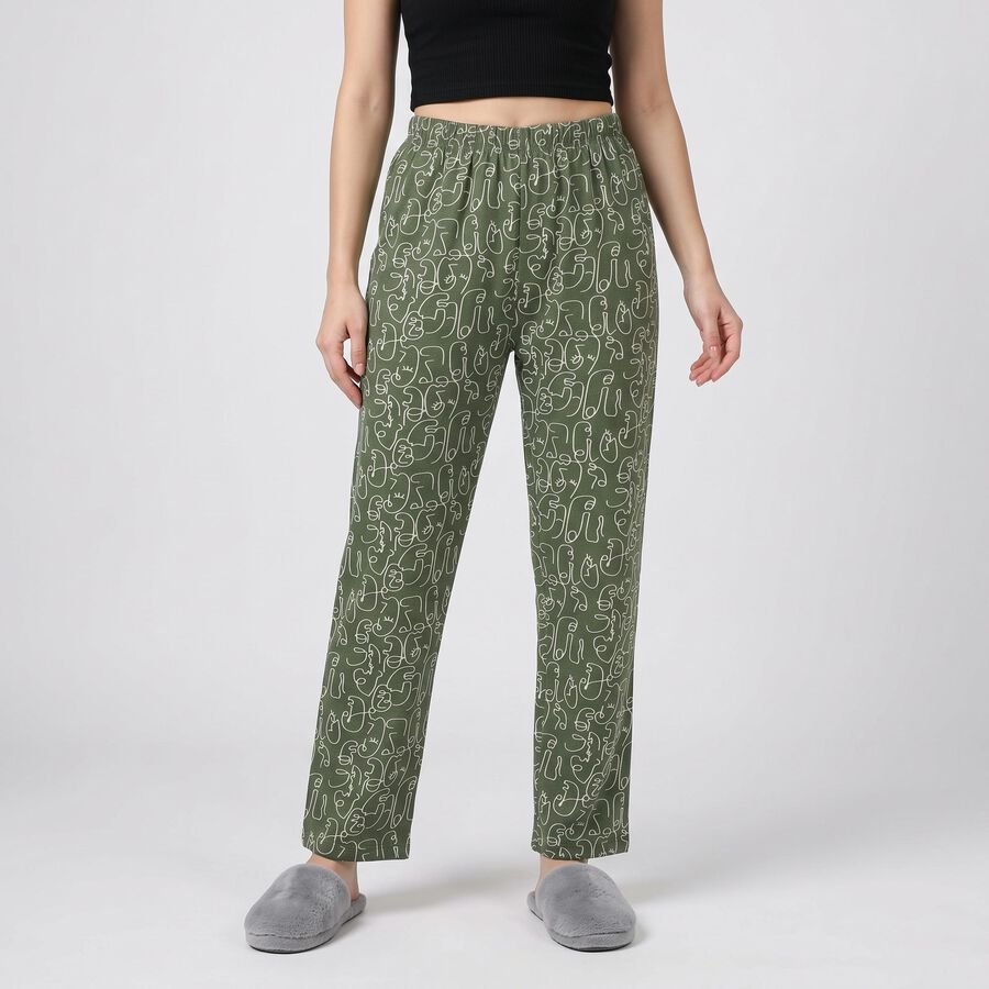 Women's Olive Green Straight Fit Abstract Printed Pyjama, Olive, large