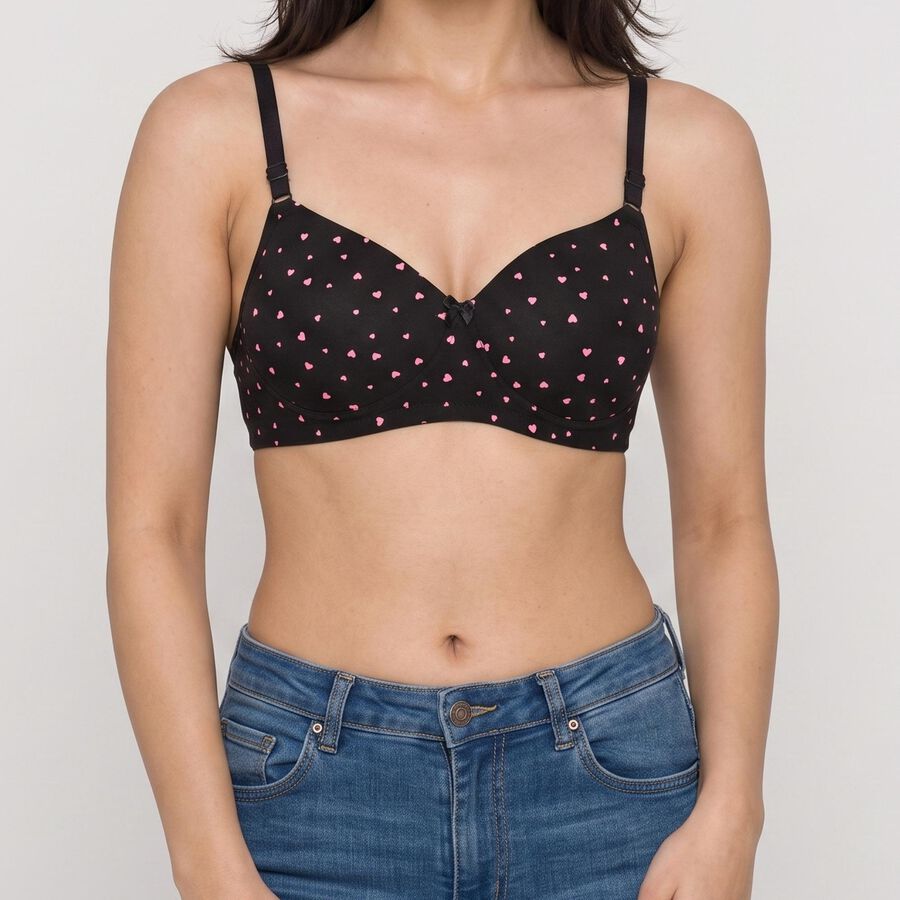 Women's Black Cotton Blend Regular T-Shirt Bra, Black, large