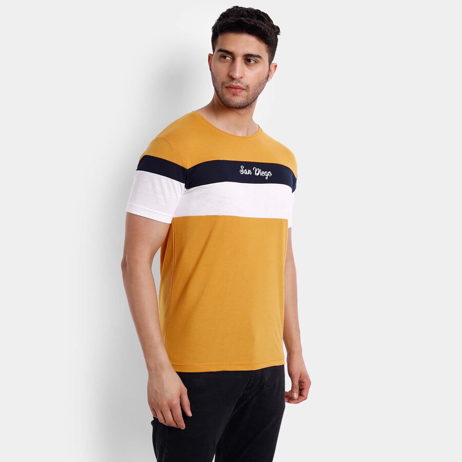 Cut N Sew Round Neck T-Shirt, Mustard, large image number null