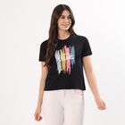 Women's Jet Black Round Neck Casual T-Shirt, Black, small