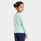 Girls' Mint Green Cotton Round Neck Regular Top, हल्का हरा, small