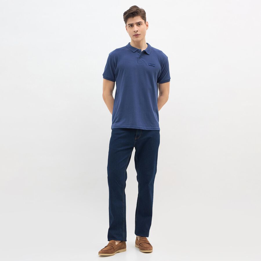 Men's Dark Blue Polo Collar Casual T-Shirt, Dark Blue, large