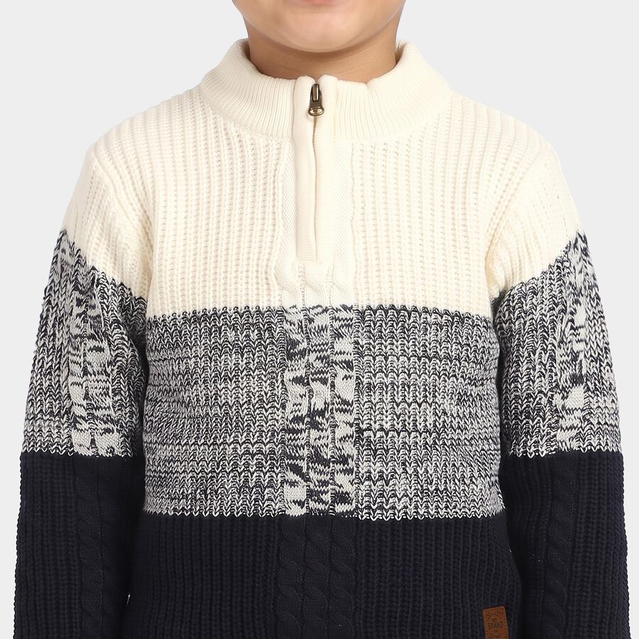 Boys' Navy Blue Zip Neck Half Zip Pullover, नेवी ब्लू, large