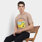 Men's 100% Cotton Round Neck Half Sleeves T-Shirt , Beige, small