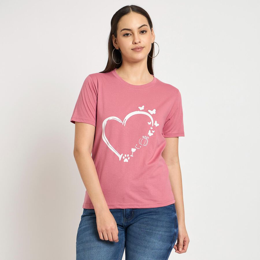 Ladies' Round Neck T-Shirt , गुलाबी, large image number null