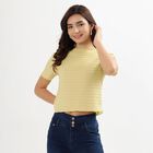 Ladies' Light Yellow Round Neck Casual Crop Top, खाकी, small