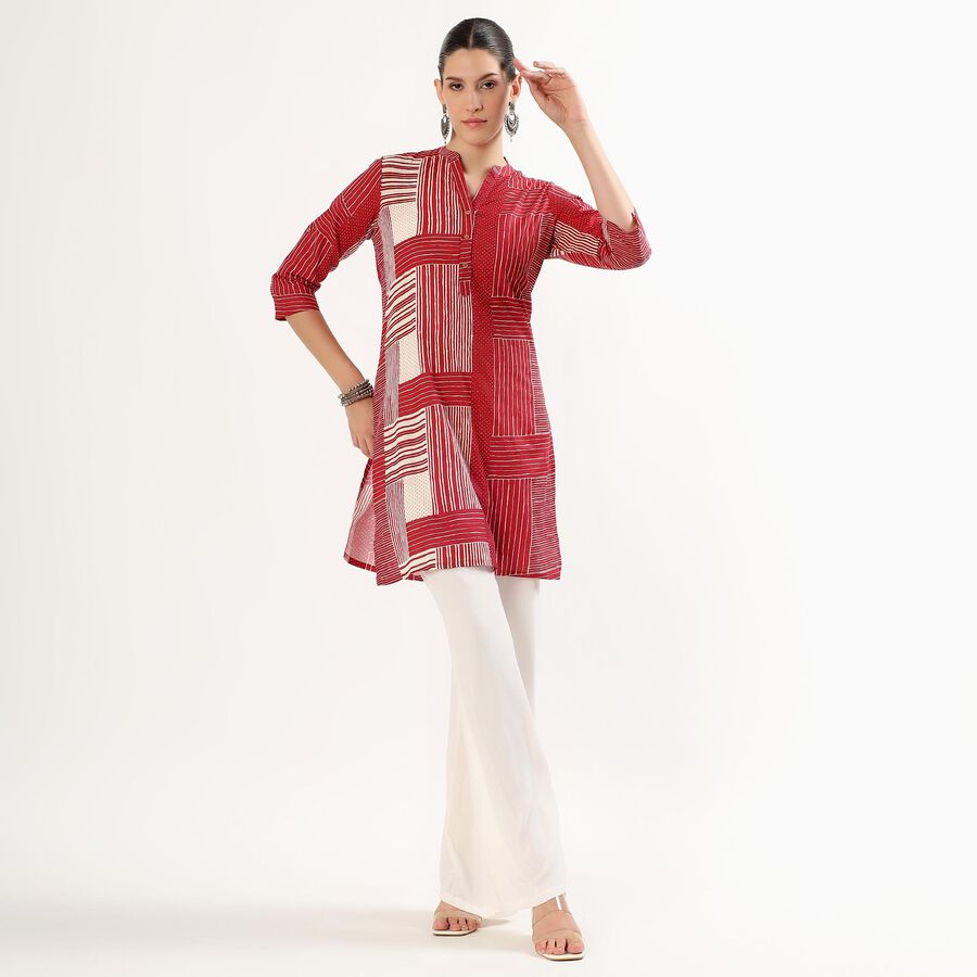 Women's Maroon Cotton Mandarin Collar Printed Kurta, Maroon, large image number null