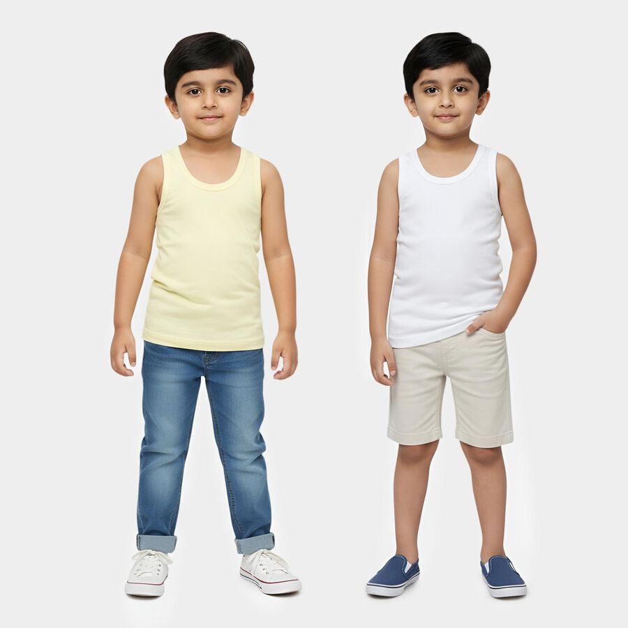 Boys' Multicolour Cotton Round Neck Minimalist Vest, पीला, large