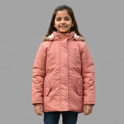 Girls' Muted Dusty Pink High Neck Casual Jacket