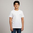 Boys Bright Snow White Round Neck Casual Half Sleeve T-Shirt, White, small image number null