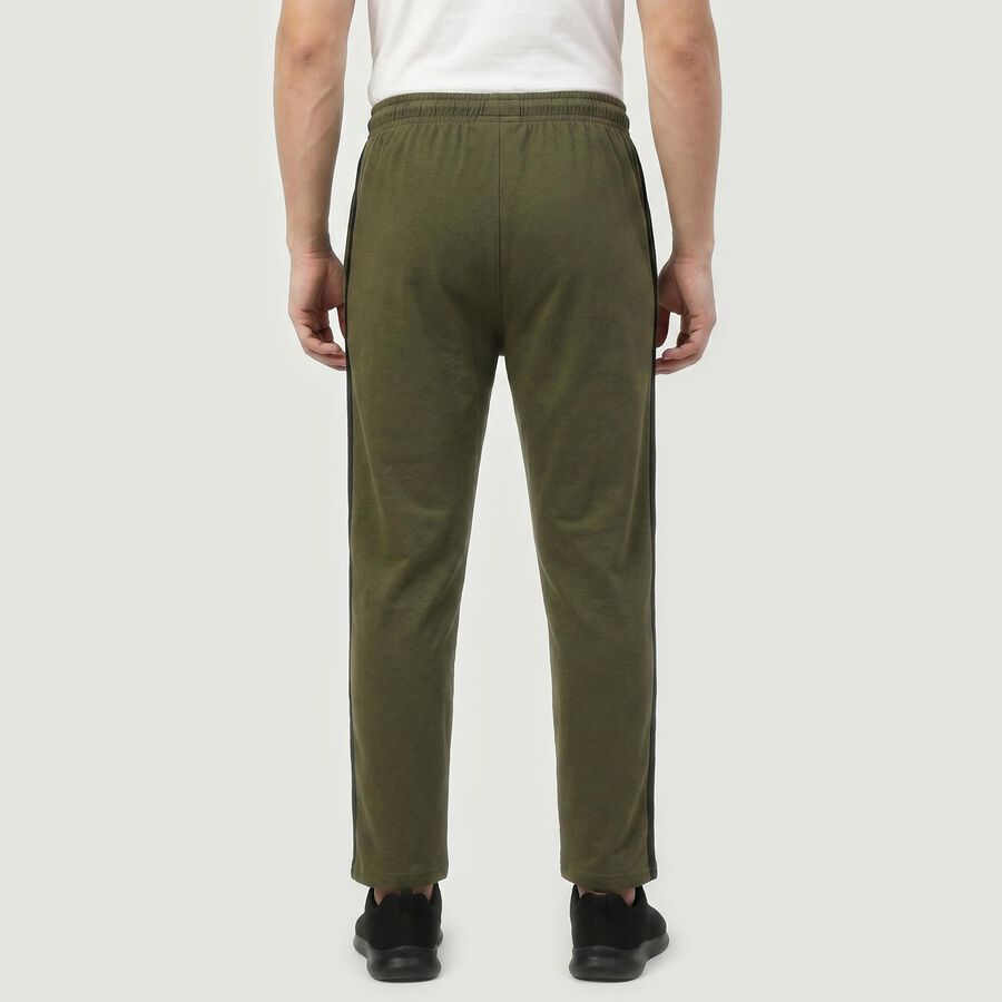 Men's Olive Green Regular Fit Side-Striped Track Pants, ओलिव, large