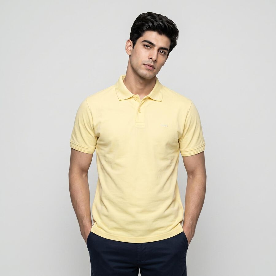 Men Yellow Polo Neck Polo T-Shirt, Yellow, large