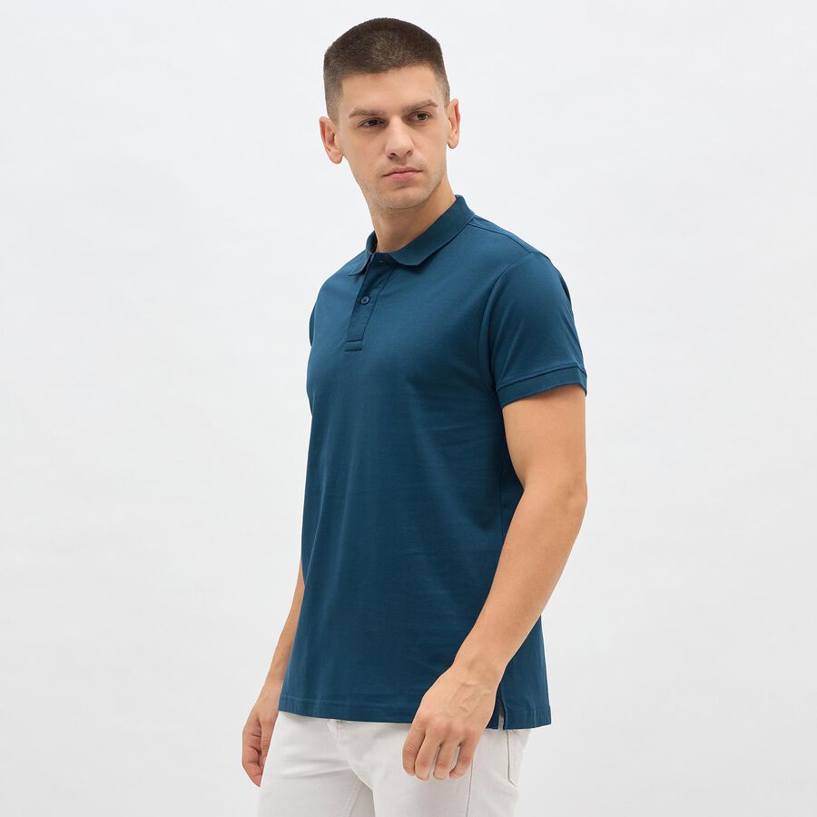 Men's Teal Blue Cotton Polo Neck Classic T-Shirt, Teal Blue, large