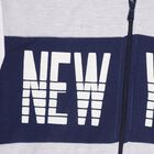 Boys' Light Grey and Navy Blue Hooded Graphic Sweatshirt, एक्रू मिश्रित, small image number null