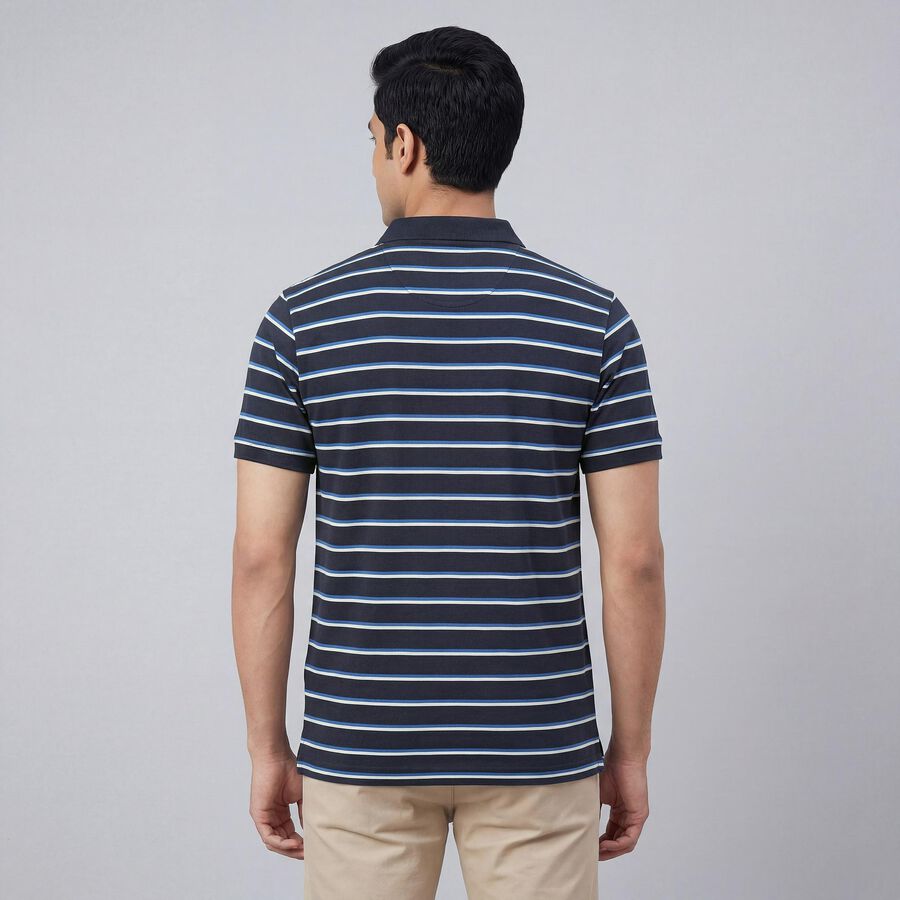 Men's Navy Blue Polo Collar Casual T-Shirt, नेवी ब्लू, large