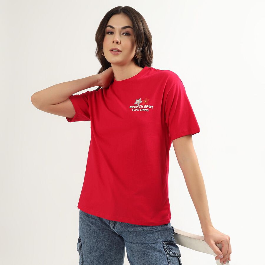 Ladies' Round Neck T-Shirt, रानी (फ्यूशिया), large