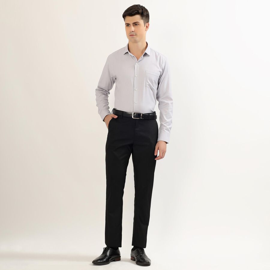 Men's Jet Black Slim Fit Flat-Front Formal Trousers, काला, large image number null