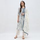 Women's Ivory White Round Neck Embroidered Kurta, Mid Blue, small image number null