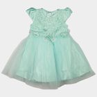 Girls' Mint Green Fit and Flare Floral Applique Party Wear Frock, Light Green, small