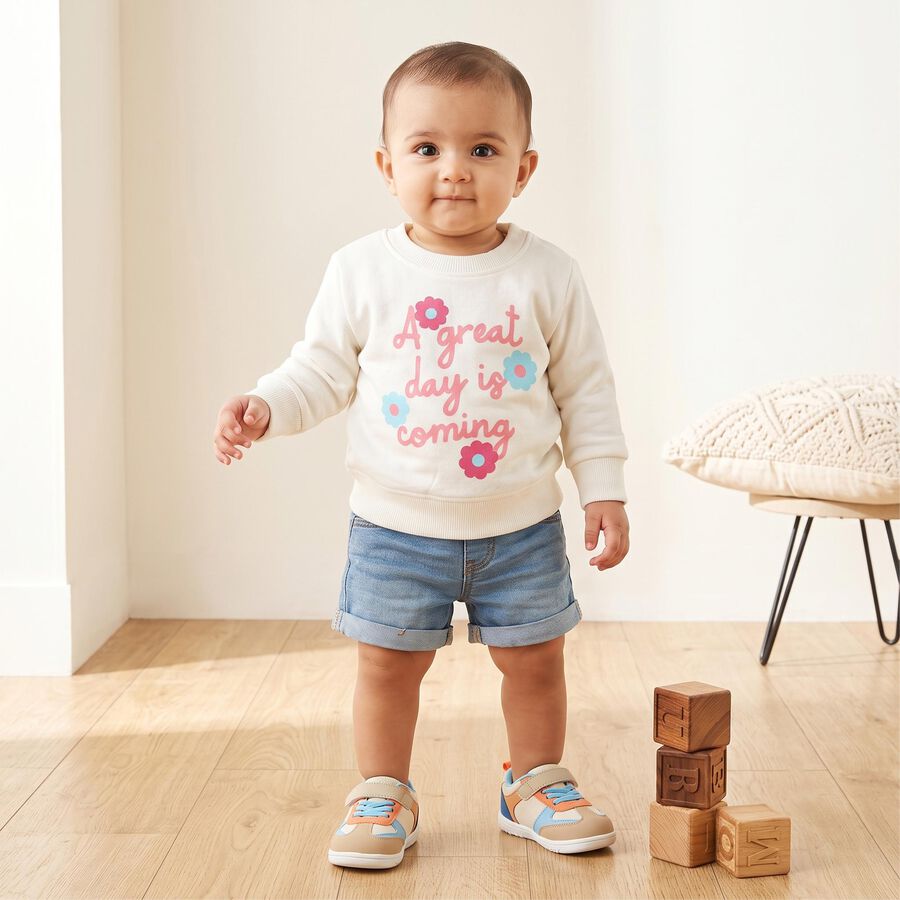 Infants' Cream Crew Neck Pullover Sweatshirt, Off White, large