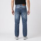 Men's Blue Straight Fit Washed Jeans, गहरा नीला, small