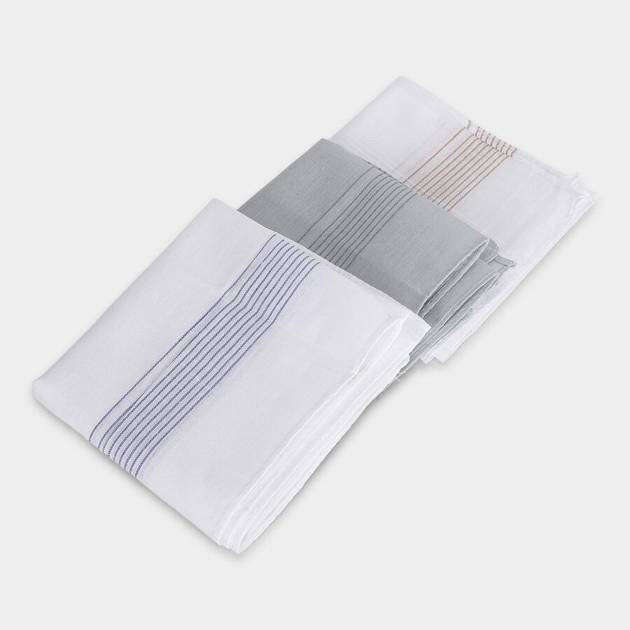 Men's Assorted Colors Striped Pack of 3 Handkerchief, हल्का ग्रे, large