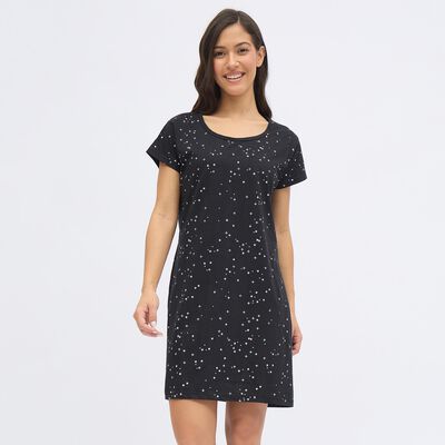 Women's Black Cotton Scoop Neck Casual Nighty