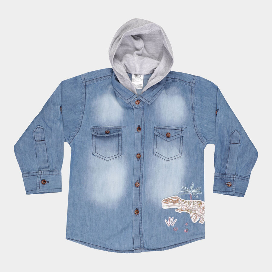 Infants Cotton Solid Casual Shirt, Mid Blue, large image number null