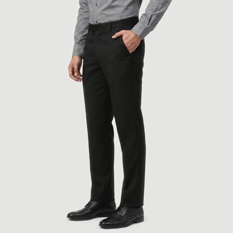 Men's Black Slim Fit Flat-Front Formal Trousers, काला, large