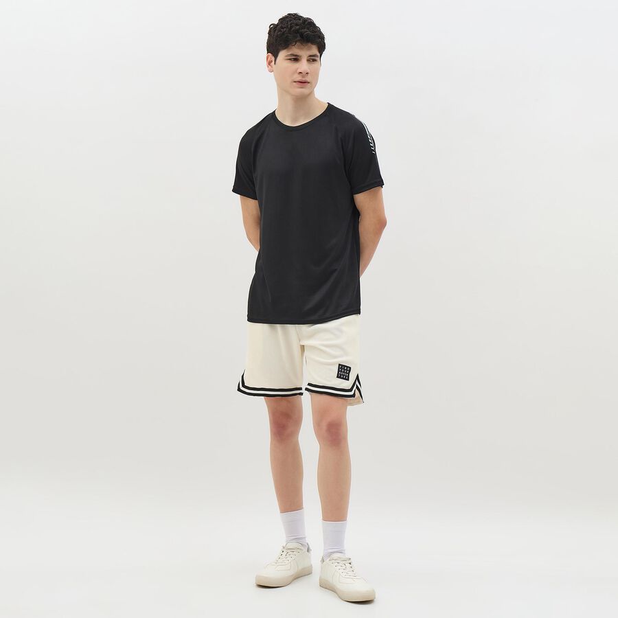 Men's Jet Black Round Neck Casual T-Shirt, Black, large