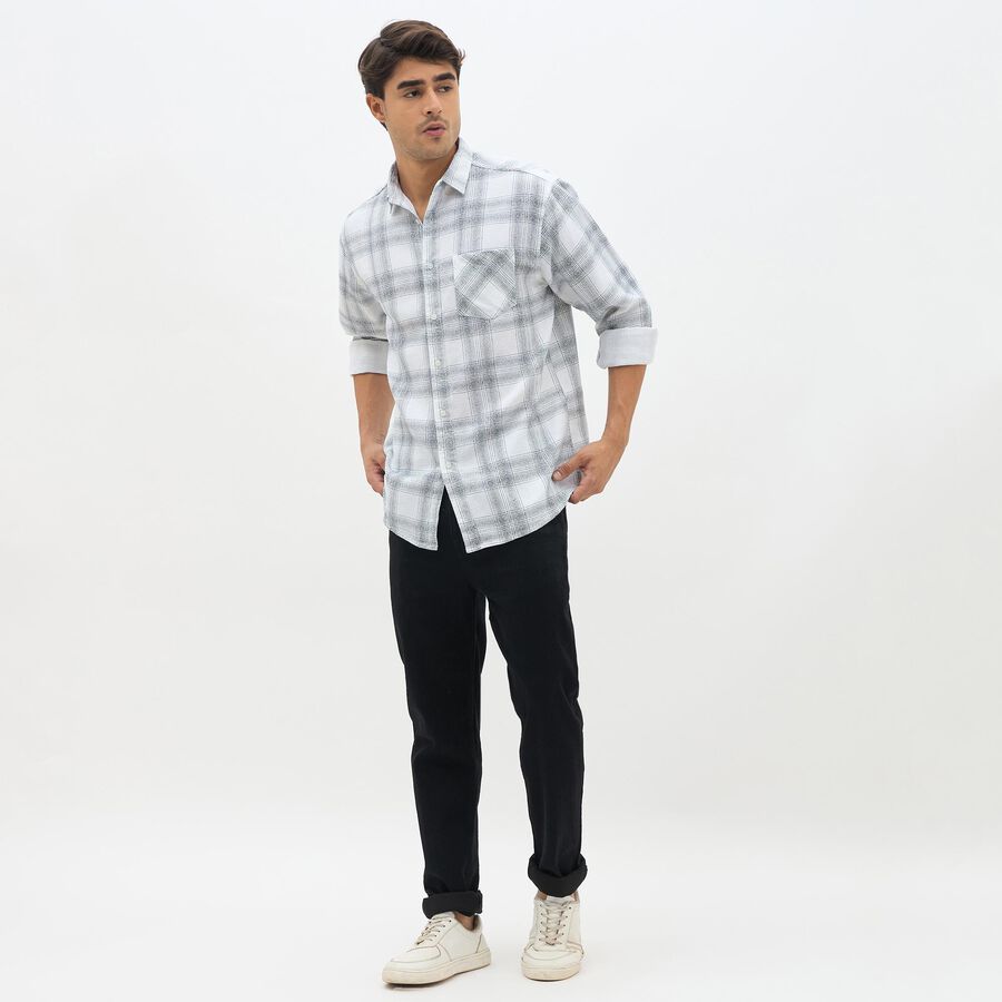 Men's White Cotton Spread Collar Casual Shirt, Off White, large image number null