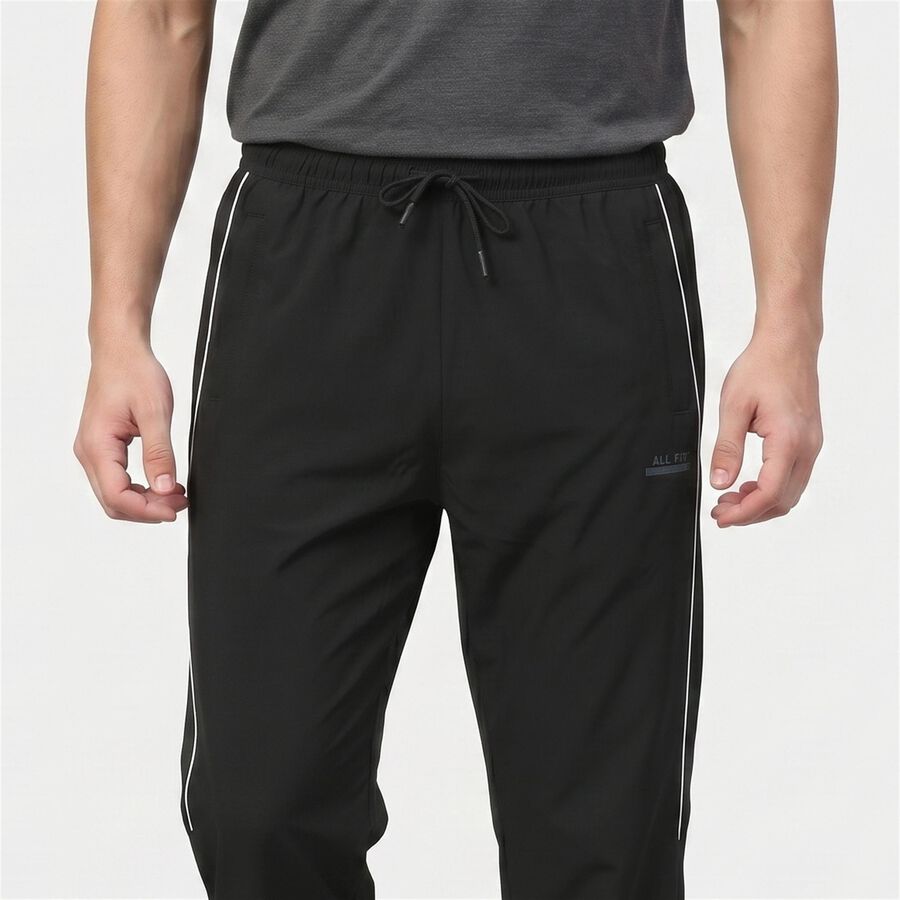 Men's Black Straight Fit Side-Striped Track Pants, काला, large