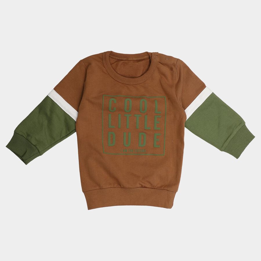 Infants' Tan Cotton Crew Neck Regular T-Shirt, गहरा पीला, large