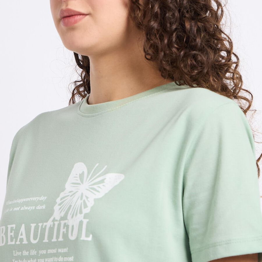 Ladies' Round Neck T-Shirt , हल्का हरा, large