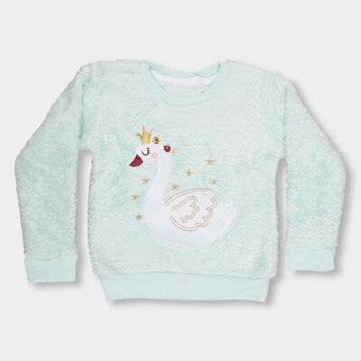 Girls Light Mint Green Crew Neck Casual Sweatshirt