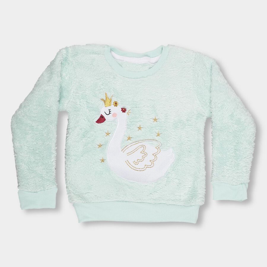 Girls Light Mint Green Crew Neck Casual Sweatshirt, Light Green, large image number null