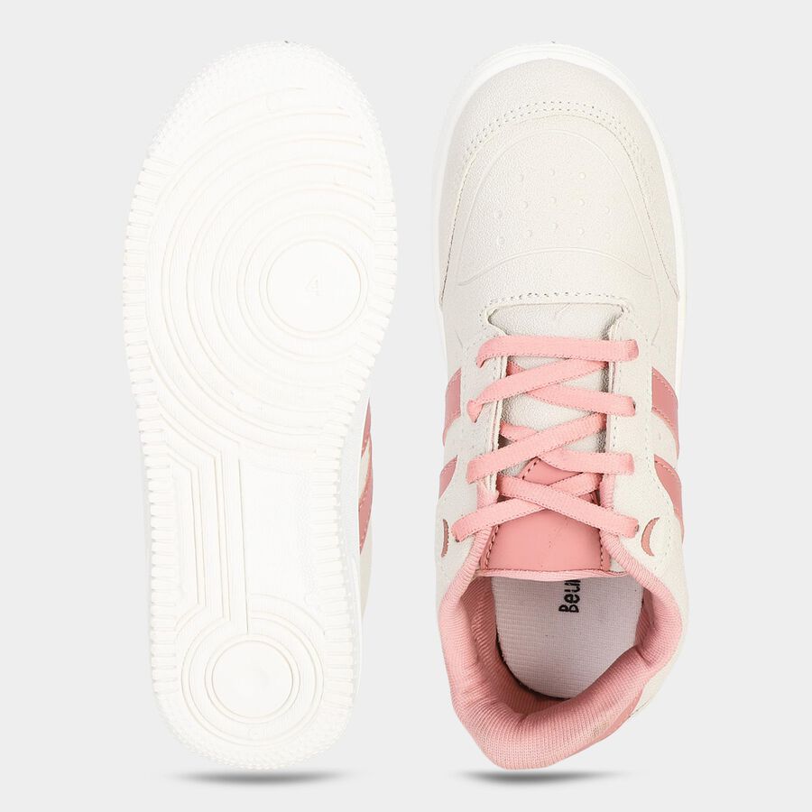 Women's White Lace-Up Low-Top Sneakers, Off White, large