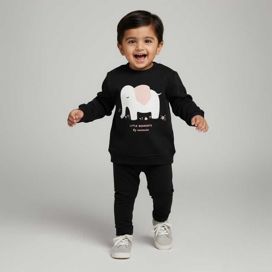 Infants Charcoal Crew Neck Casual Sweatshirt, चारकोल, large image number null