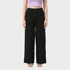 Women's Black Relaxed Fit Textured Wide Leg Harem Pants, काला, small