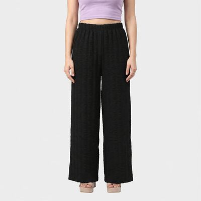 Women's Black Relaxed Fit Textured Wide Leg Harem Pants