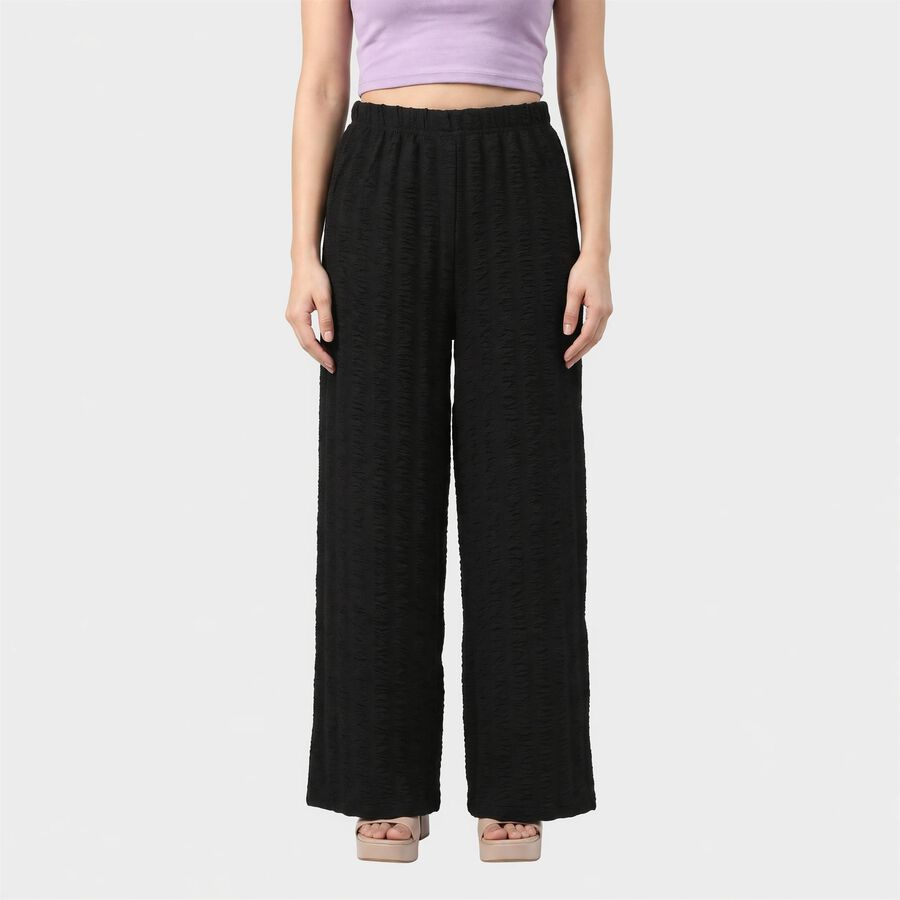Women's Black Relaxed Fit Textured Wide Leg Harem Pants, काला, large