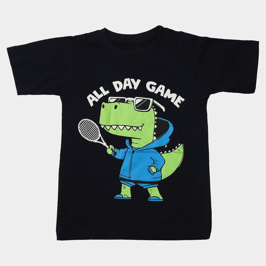 Boys' Half Sleeves T-Shirt, Navy Blue, large