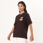Women's Brown Cotton Round Neck Minimalist T-Shirt, Brown, small